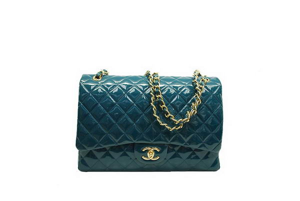 AAA Chanel Maxi Double Flaps Bag A36098 Dark Green Original Patent Leather Gold Online
